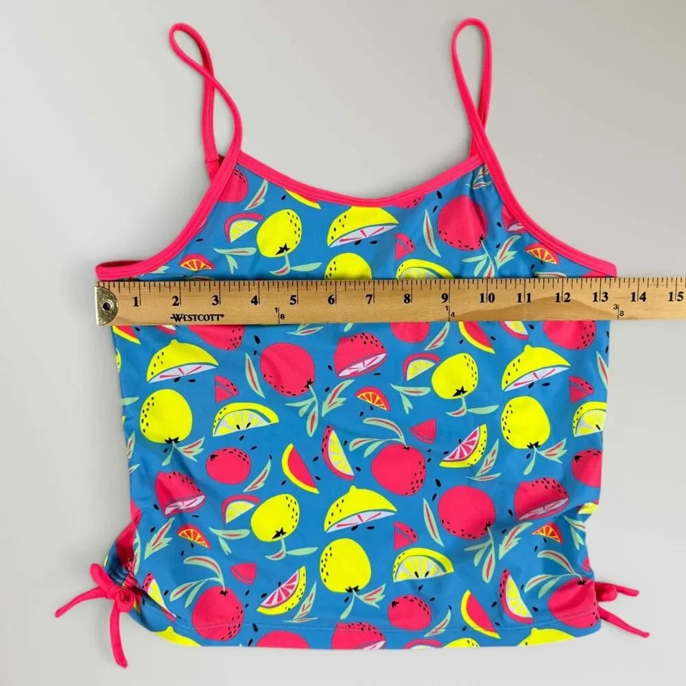 NWT Epic Threads Tankini 2 Piece Swimsuit Vivid Sky Blue Fruit Size Girl's XL